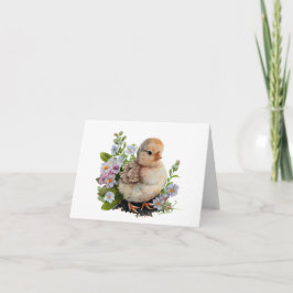 Precious Waterverf Chick met Flowers BLANK Kaart