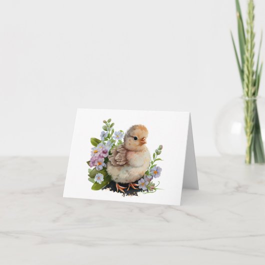 Precious Waterverf Chick met Flowers BLANK Kaart (Voorkant)