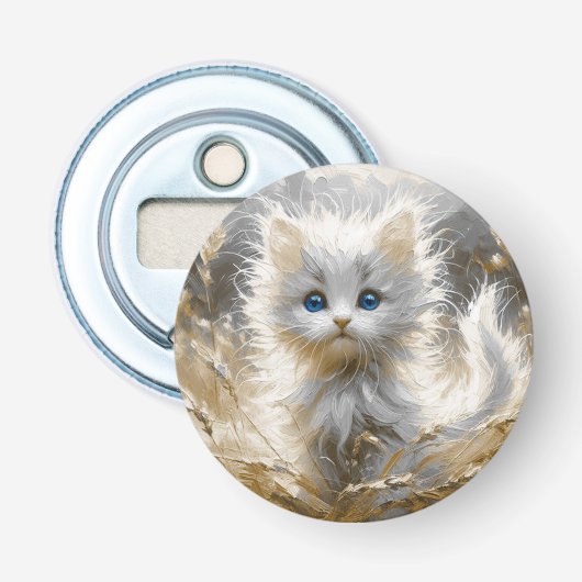 Precious White Kitten Button Flesopener (Voorkant)