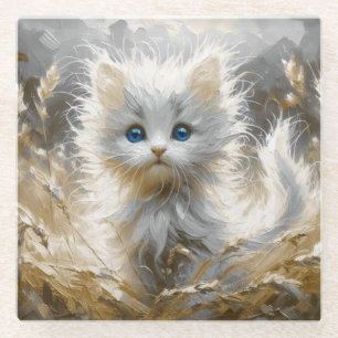 Precious White Kitten Glazen Onderzetter