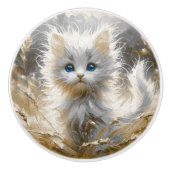 Precious White Kitten Keramische Knop (Voorkant)