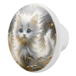 Precious White Kitten Keramische Knop