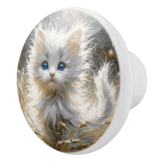 Precious White Kitten Keramische Knop (Rechts)