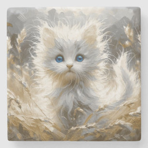 Precious White Kitten Stenen Onderzetter