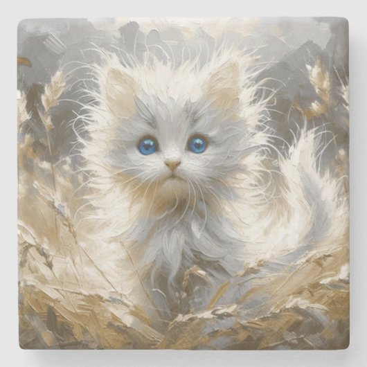 Precious White Kitten Stenen Onderzetter (Voorkant)