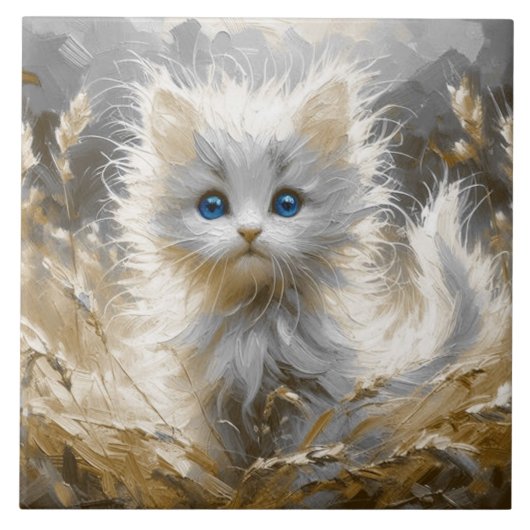 Precious White Kitten Tegeltje (Voorkant)