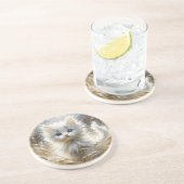 Precious White Kitten Zandsteen Onderzetter (Zijkant)