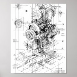 Precisie technische kunst: modulaire machine poster