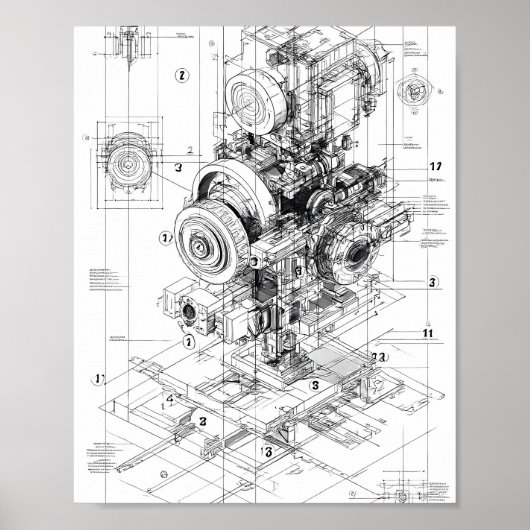 Precisie technische kunst: modulaire machine poster (Voorkant)