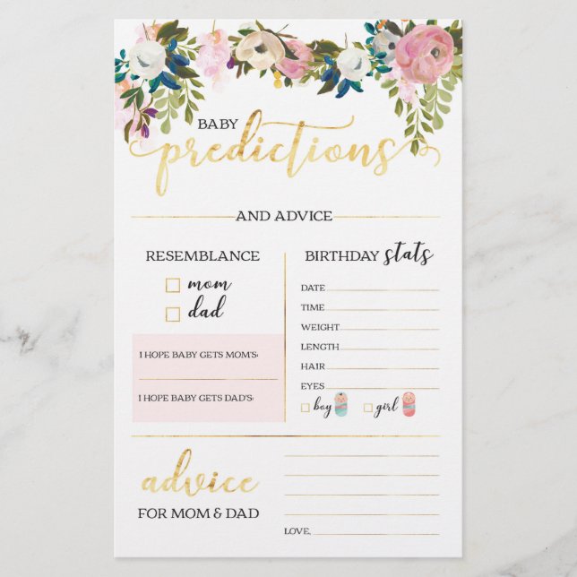 Predicatiegame van het Baby shower van Floral (Voorkant)