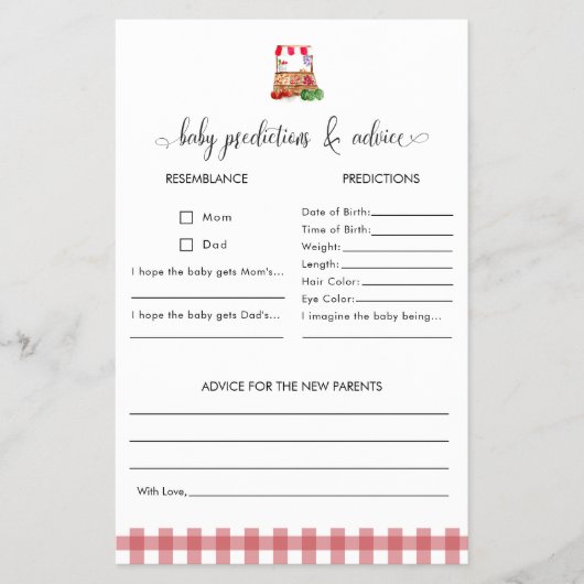 Predictions Advice Game Locally Grown Baby Shower Flyer (Voorkant)