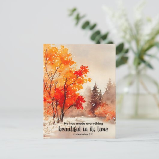 Prediker 3:11 Bijbelvers Herfst Waterverf Briefkaart (Staand voorkant)