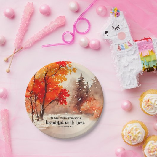 Prediker 3:11 Bijbelvers Herfst Waterverf Papieren Bordje (Feest)