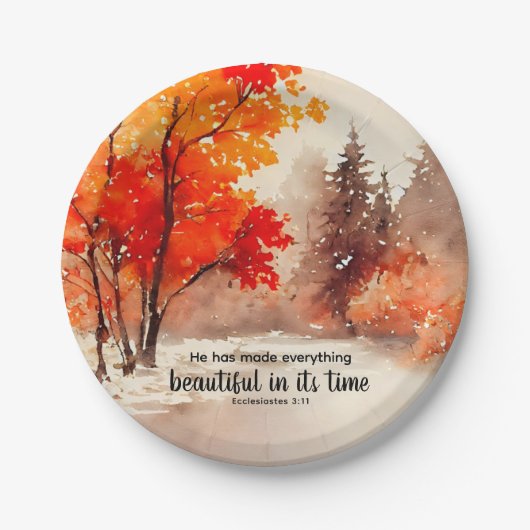 Prediker 3:11 Bijbelvers Herfst Waterverf Papieren Bordje (Voorkant)