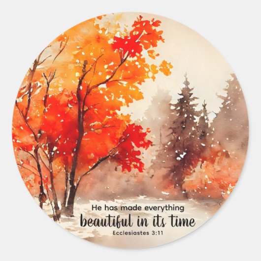 Prediker 3:11 Bijbelvers Herfst Waterverf Ronde Sticker (Voorkant)