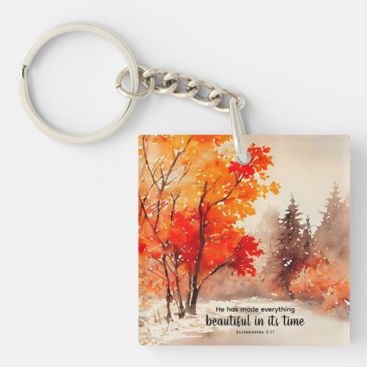 Prediker 3:11 Bijbelvers Herfst Waterverf Sleutelhanger (Voorkant)