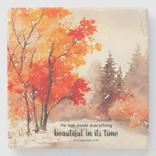 Prediker 3:11 Bijbelvers Herfst Waterverf Stenen Onderzetter