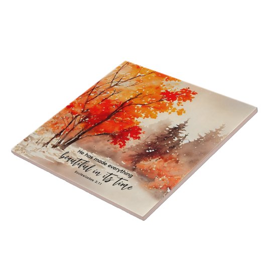 Prediker 3:11 Bijbelvers Herfst Waterverf Tegeltje (Zijkant)