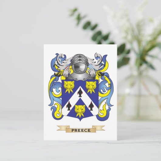 Preece wapenschild (familiewapen) briefkaart (Staand voorkant)