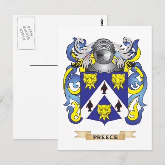 Preece wapenschild (familiewapen) briefkaart (Voorkant / Achterkant)