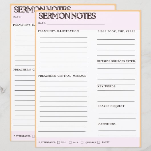 preek notities werkbladen (Voorkant / Achterkant)