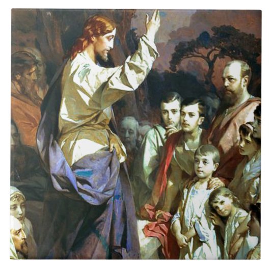 Preek op de Mount, beeldende kunst, Tegeltje (Voorkant)