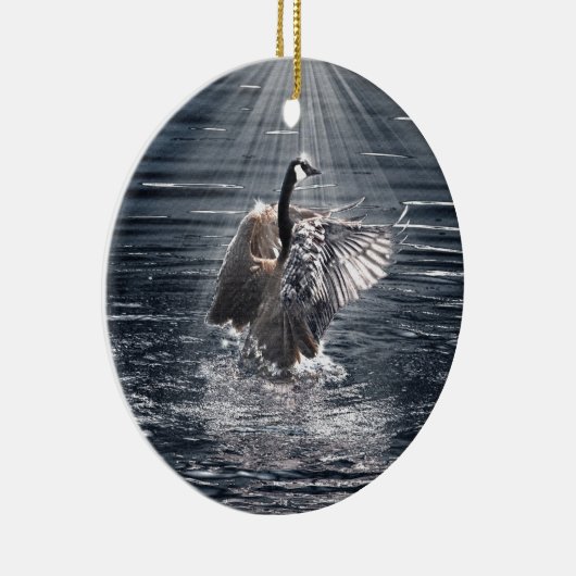 Preening, Flapping Wild Canada Goose Design Keramisch Ornament (Rechts)