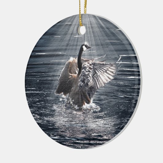 Preening, Flapping Wild Canada Goose Design Keramisch Ornament (Links)