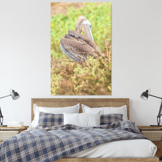 Preening Pelican Canvas Afdruk (Insitu (Slaapkamer))