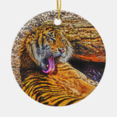 Preening Sumatran Tiger Big Cat Wildlife Art Keramisch Ornament (Voorkant)