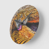 Preening Sumatran Tiger Big Cat Wildlife Art Ronde Klok (Hoek)