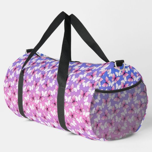 Preety Pink and White Butterfly Pattern Duffel Bag Plunjezak (Rechterhoek)