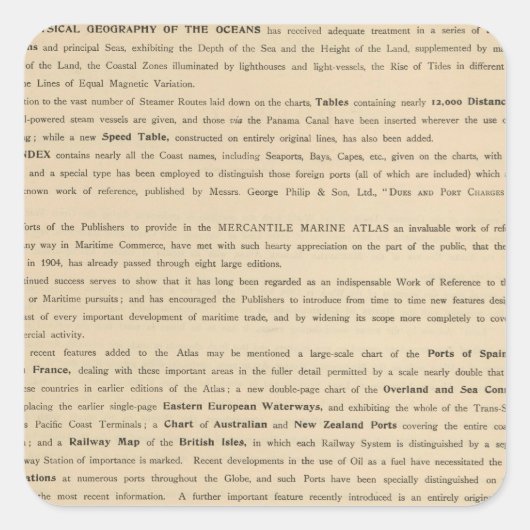 Preface New mercantile marine atlas Vierkante Sticker (Voorkant)