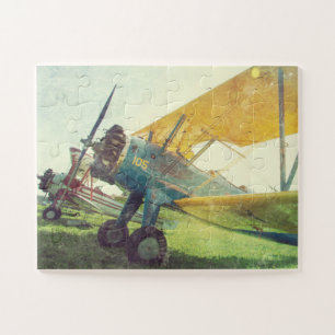 "Preflight Biplane"-retrovliegtuig, overmaats Legpuzzel