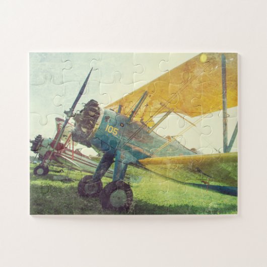 "Preflight Biplane"-retrovliegtuig, overmaats Legpuzzel (Horizontaal)