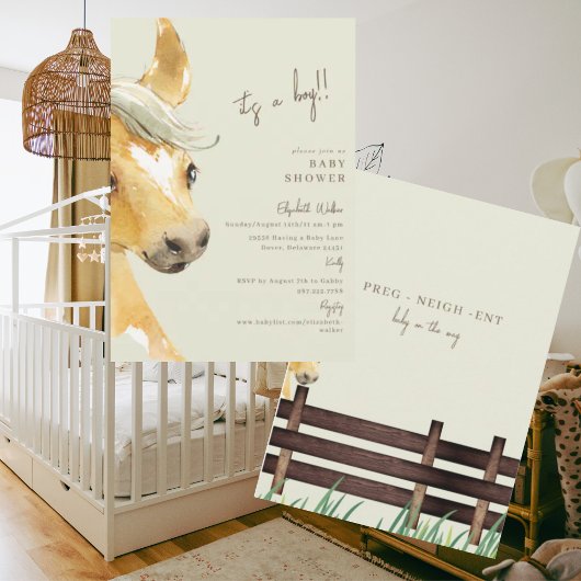 Preg-neigh-ent Horse Het is een Boy Baby shower Kaart