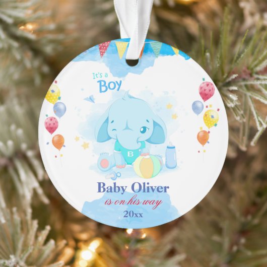 Pregancy kerstversier Baby Boy Elephant Ornament (Boom)