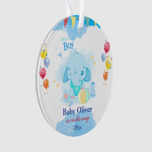 Pregancy kerstversier Baby Boy Elephant Ornament (voorkant)