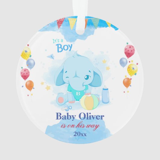 Pregancy kerstversier Baby Boy Elephant Ornament (achterkant)