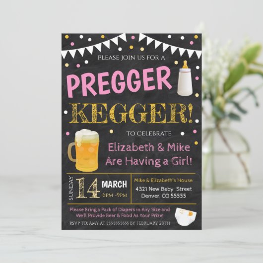 Pregger Kegger Baby shower Invitation Kaart (Staand voorkant)