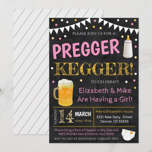 Pregger Kegger Baby shower Invitation Kaart (Voorkant / Achterkant)