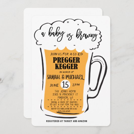 Pregger Kegger Beer Baby shower Invitation Kaart (Voorkant / Achterkant)