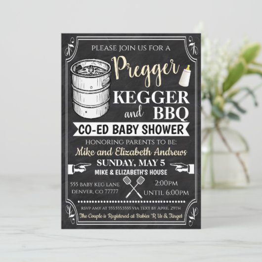 Pregger Kegger en BBQ Baby shower Uitnodiging (Staand voorkant)