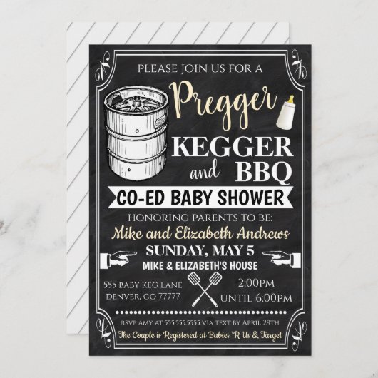 Pregger Kegger en BBQ Baby shower Uitnodiging (Voorkant / Achterkant)