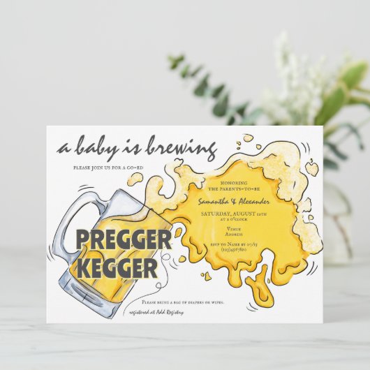 Pregger Kegger Waterverf Beer Co-ED Baby shower Kaart (Staand voorkant)