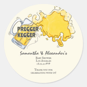 Pregger Kegger Waterverf Beer Co-ED Baby shower Ronde Sticker