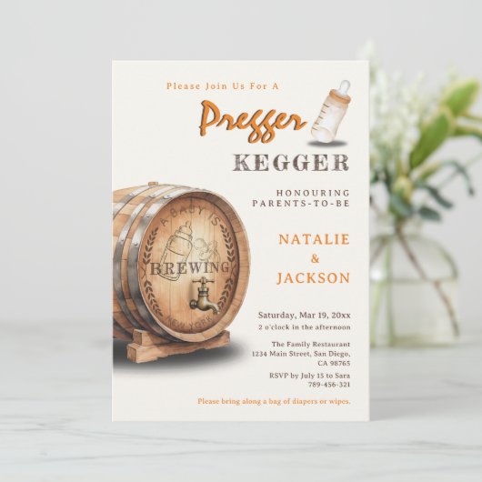 Pregger Kegger Waterverf Keg Paar Baby shower Kaart (Staand voorkant)