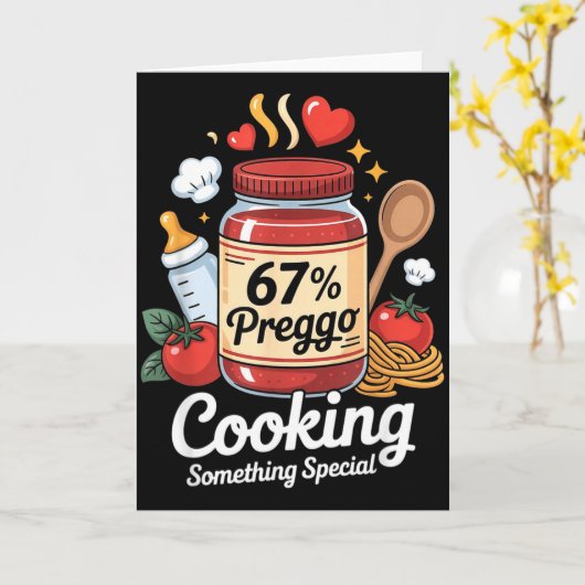 Preggo Sauce Pasta Pregnancy Announcement Funny 67 Kaart (Gele Bloem)