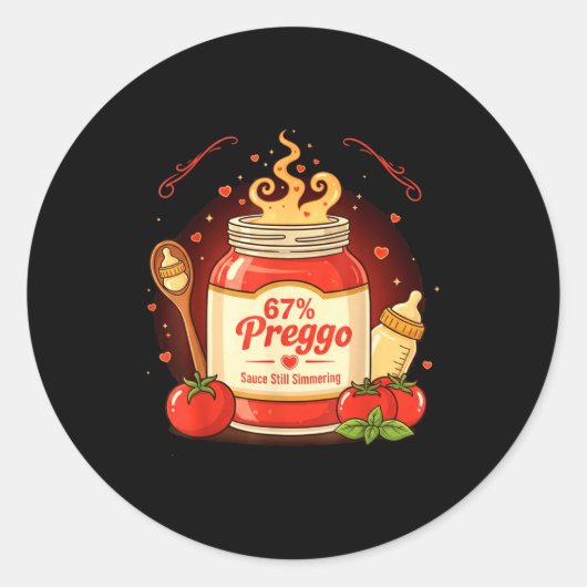 Preggo Sauce Pasta Pregnancy Announcement Funny 67 Ronde Sticker (Voorkant)
