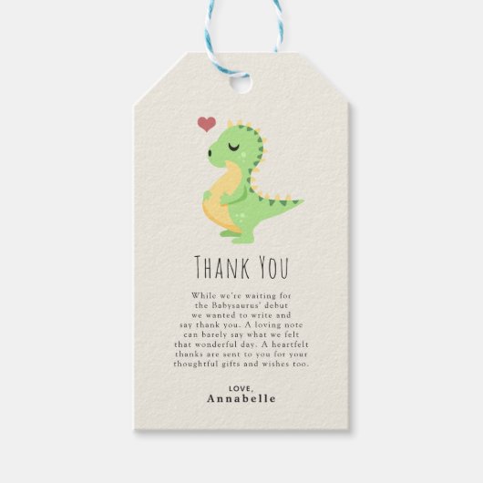 Preggosaurus Cute Dinosaur Baby shower Dank u wel Cadeaulabel (Voorkant)
